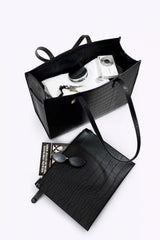 The Work Tote in Black Croc